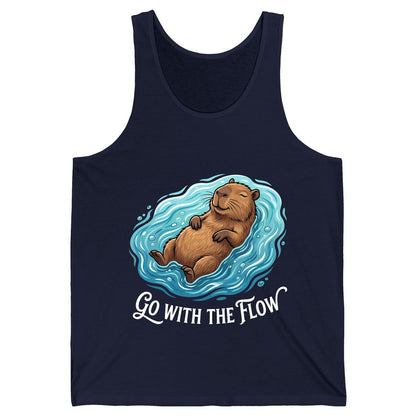 Go WITH THE Flow Funny Capybara Tank Top - product mockup - Navy