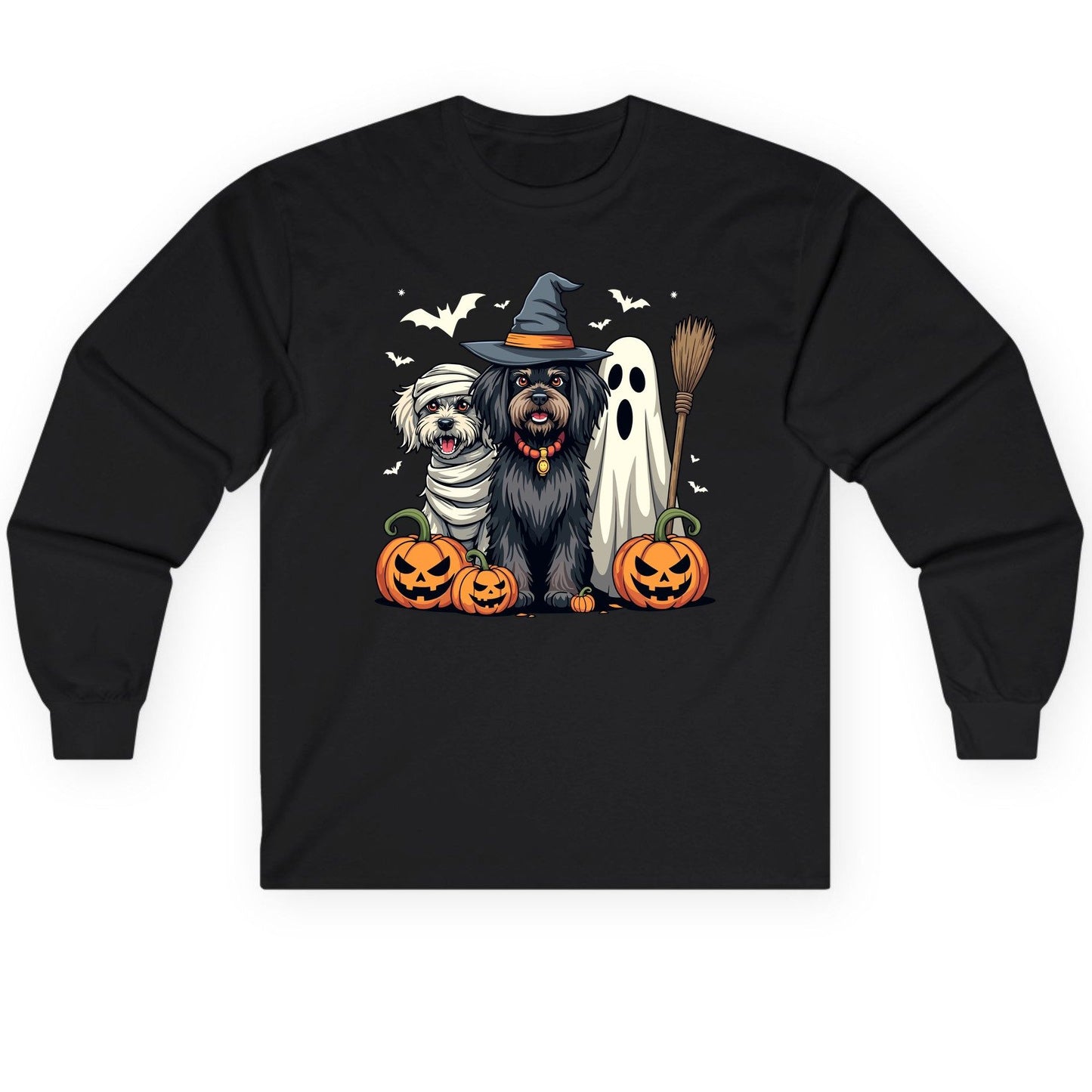 Halloween Dogs in Costumes Halloween dogs Long Sleeve Tee Black product mockup