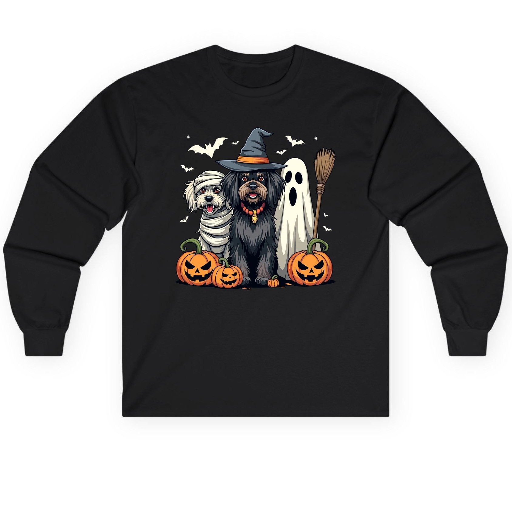Halloween Dogs in Costumes Halloween dogs Long Sleeve Tee Black product mockup