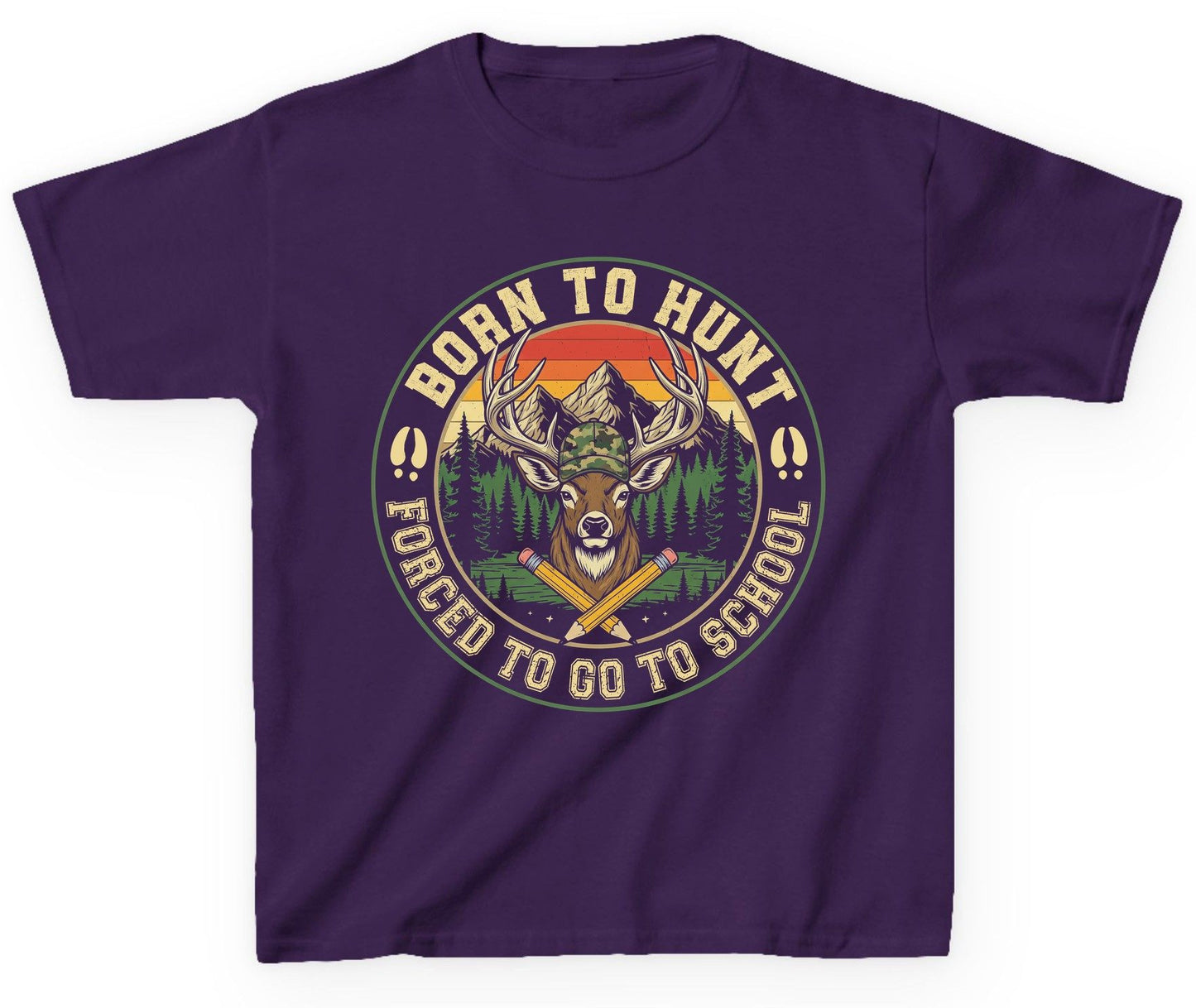 Born to Hunt Forced to Go to School hunting Youth T-Shirt Purple product mockup