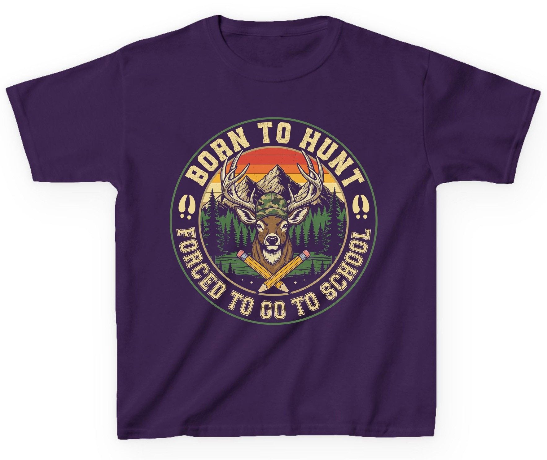 Born to Hunt Forced to Go to School hunting Youth T-Shirt Purple product mockup