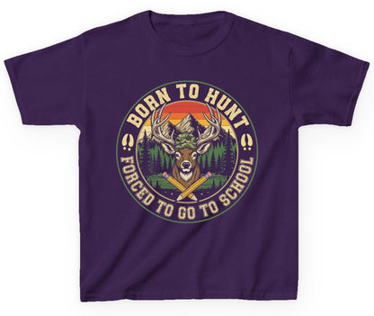 Born to Hunt Forced to Go to School hunting Youth T-Shirt Purple product mockup