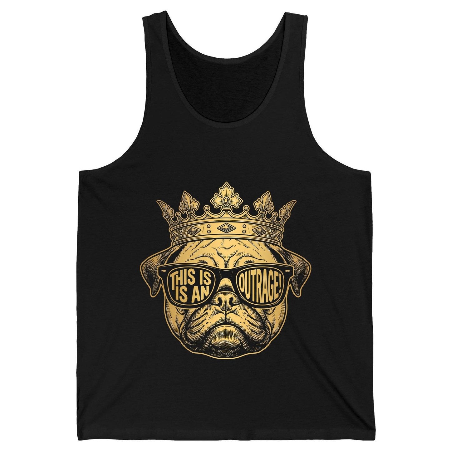 This Is An Outrage! Pug Tank Top Black product mockup