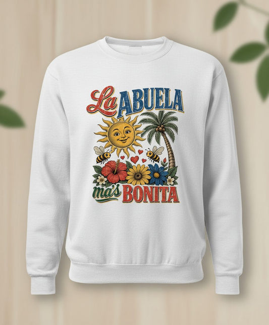 La Abuela Más Bonita Retro Grandma Sweatshirt - product mockup - White