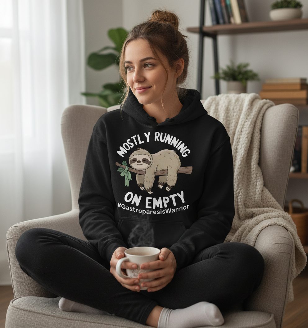 Mostly Running on Empty Gastroparesiswarrior gastroparesis awareness Hoodie Black lifestyle mockup