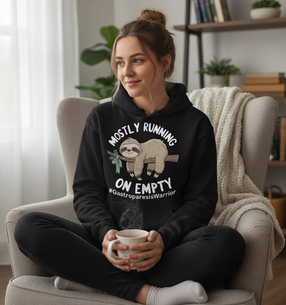 Mostly Running on Empty Gastroparesiswarrior gastroparesis awareness Hoodie Black lifestyle mockup