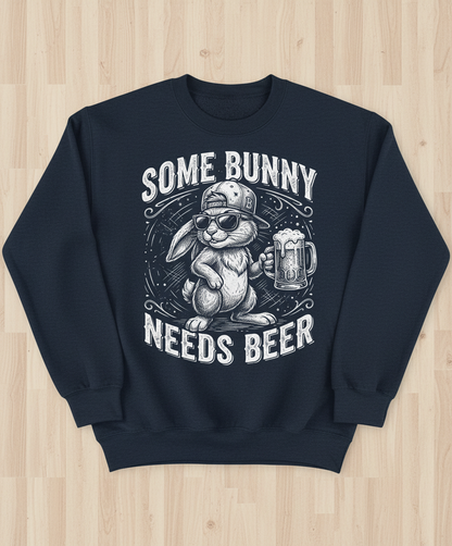 Some Bunny Needs Beer Funny Rabbit Drinking Design Sweatshirt - Navy