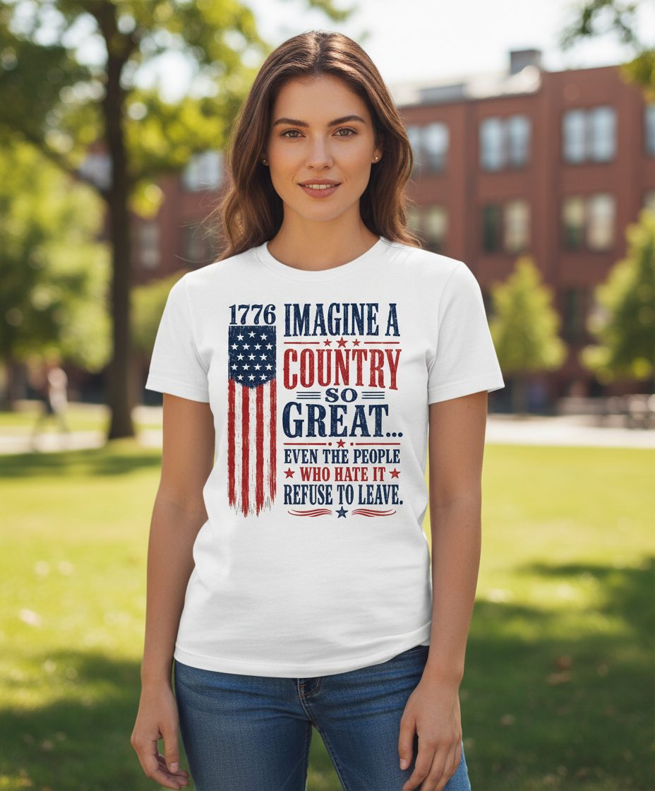 Imagine a Country So Great Patriotic Vintage American T-Shirt - lifestyle model mockup - White