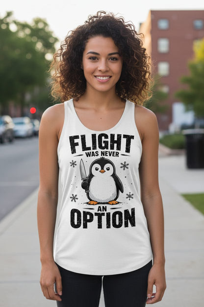 Flight Was Never an Option Funny Penguin Tank Top - lifestyle model mockup - White