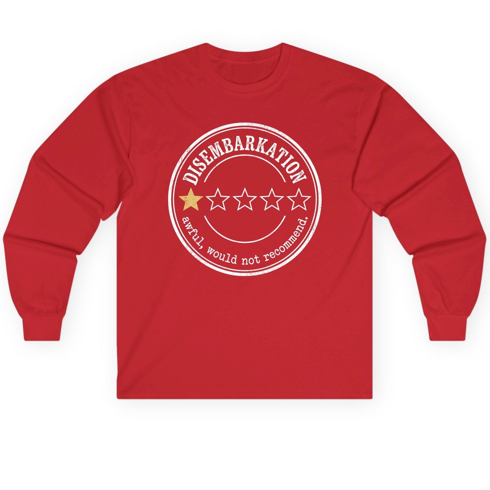 Disembarkation Awful, Would Not Recommend cruise disembarkation Long Sleeve Tee Red product mockup
