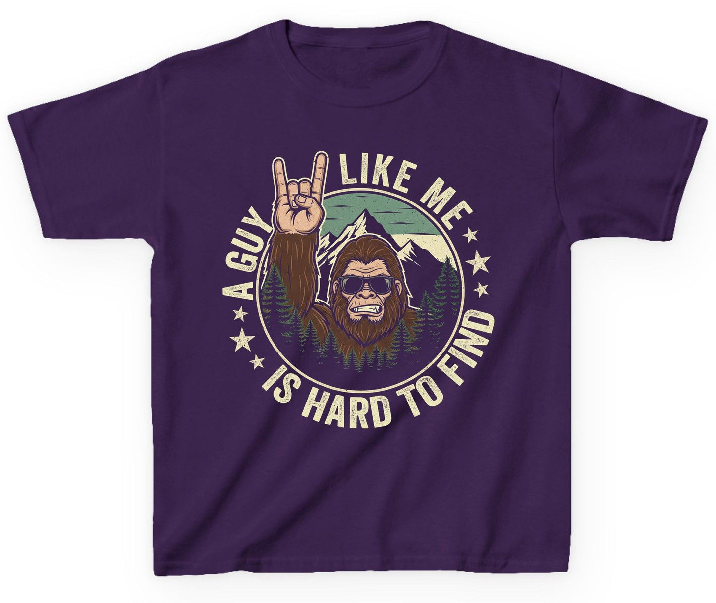 A Guy Like Me Is Hard to Find bigfoot Youth T-Shirt Purple product mockup