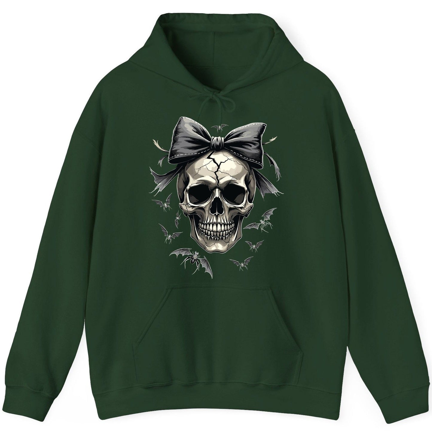 Gothic Skull with Bow gothic skull Hoodie Forest Green product mockup
