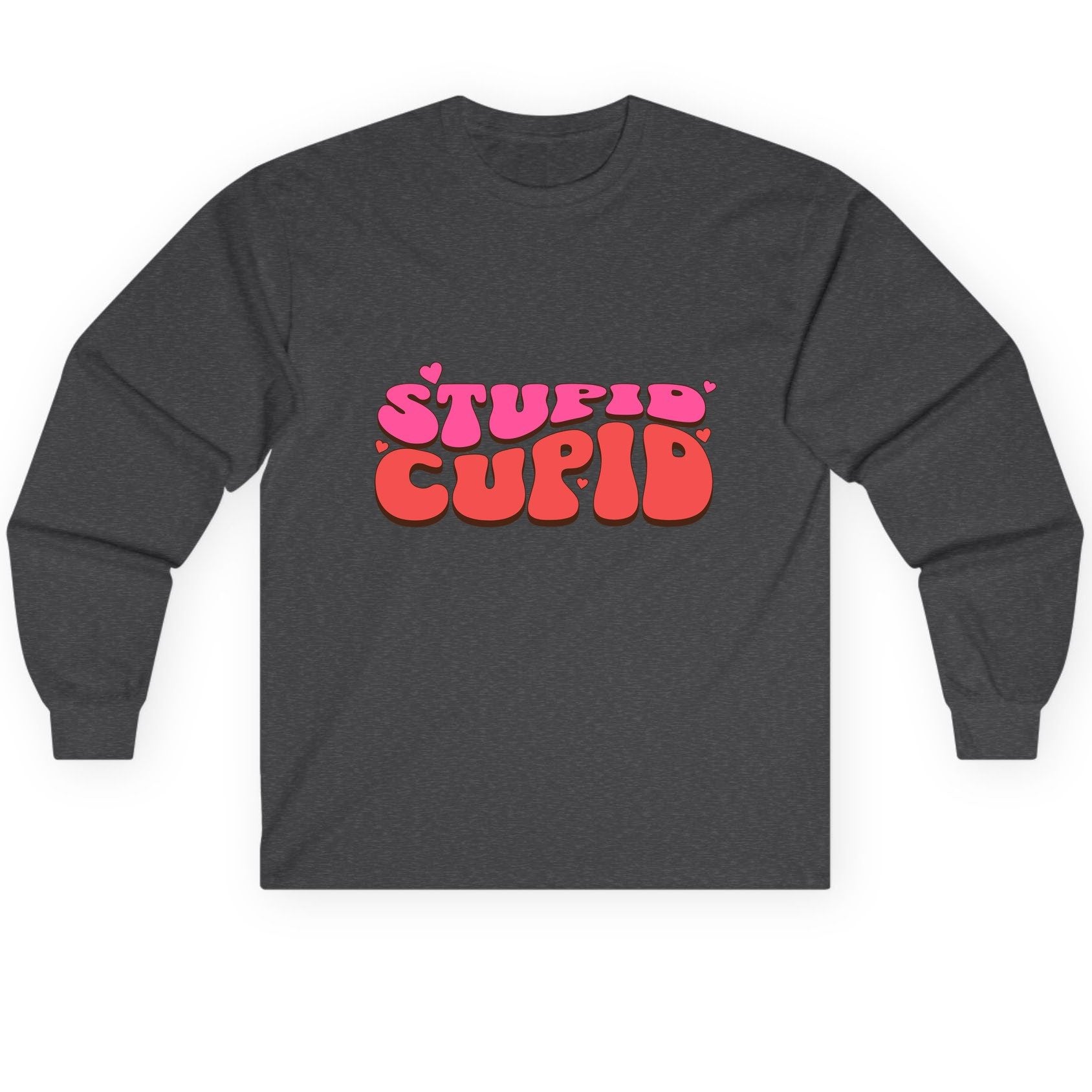 Stupid Cupid anti-Valentine's Day Long Sleeve Tee Dark Heather product mockup