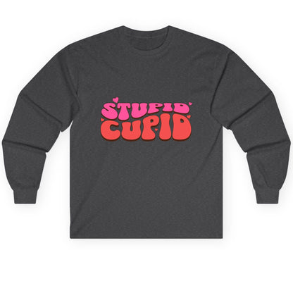 Stupid Cupid anti-Valentine's Day Long Sleeve Tee Dark Heather product mockup