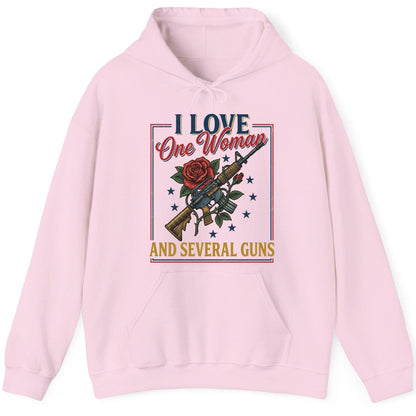 I LOVE One Woman AND Several GUNS Funny Pro-Gun Hoodie - product mockup - Light Pink