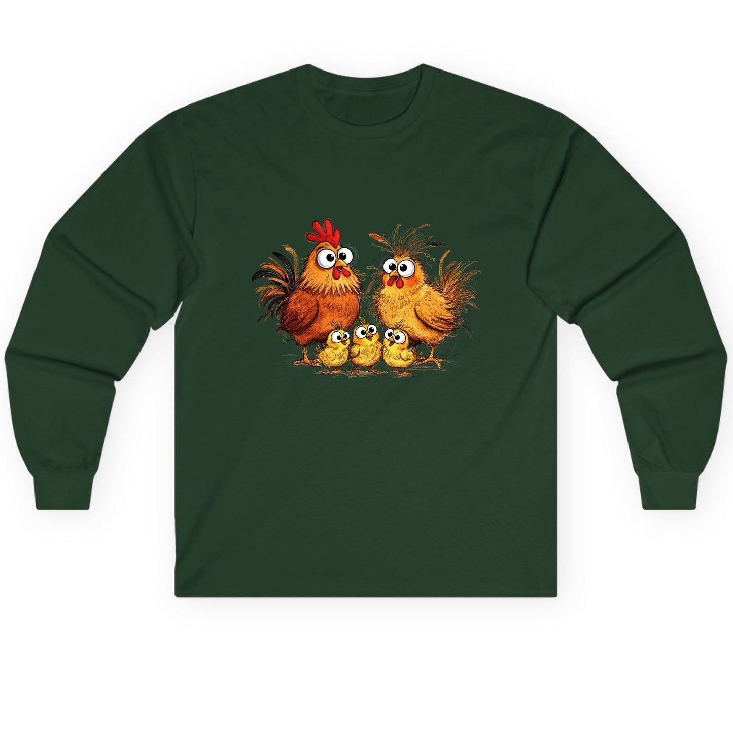 Funny Chicken Family chicken family Long Sleeve Tee Forest Green product mockup