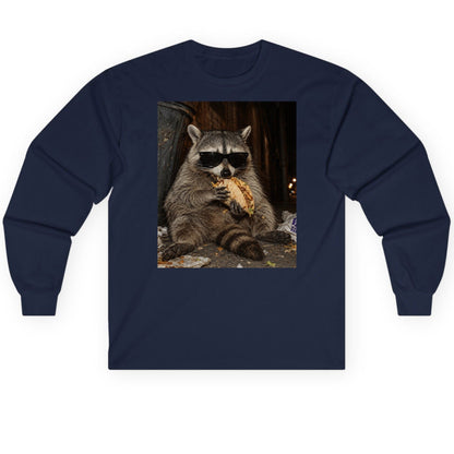 Raccoon Eating Taco Funny Animal Lovers Long Sleeve Tee - product mockup - Navy