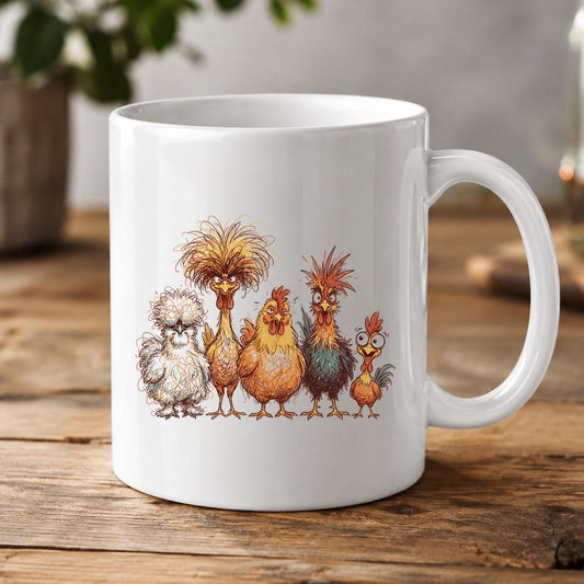 Funny Scribble Art Chickens chickens White Mug White product mockup
