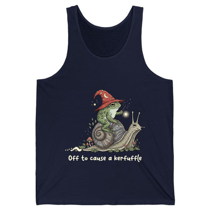 Off to Cause a Kerfuffle wizard frog Tank Top Navy product mockup