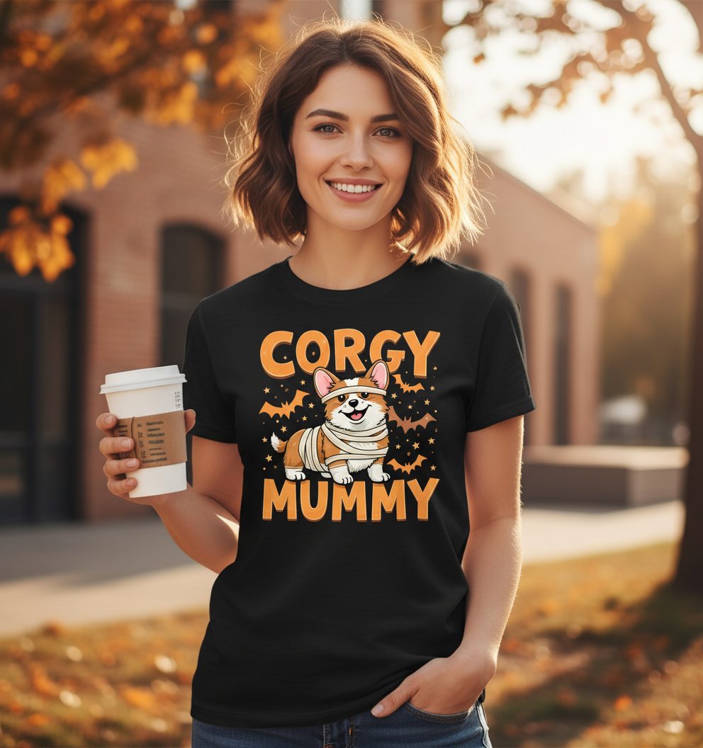 Corgy Mummy corgi T-Shirt Black lifestyle mockup