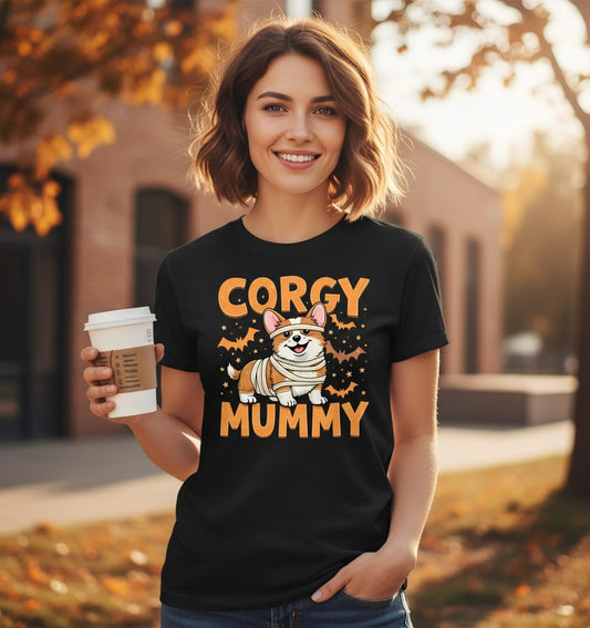 Corgy Mummy corgi T-Shirt Black lifestyle mockup