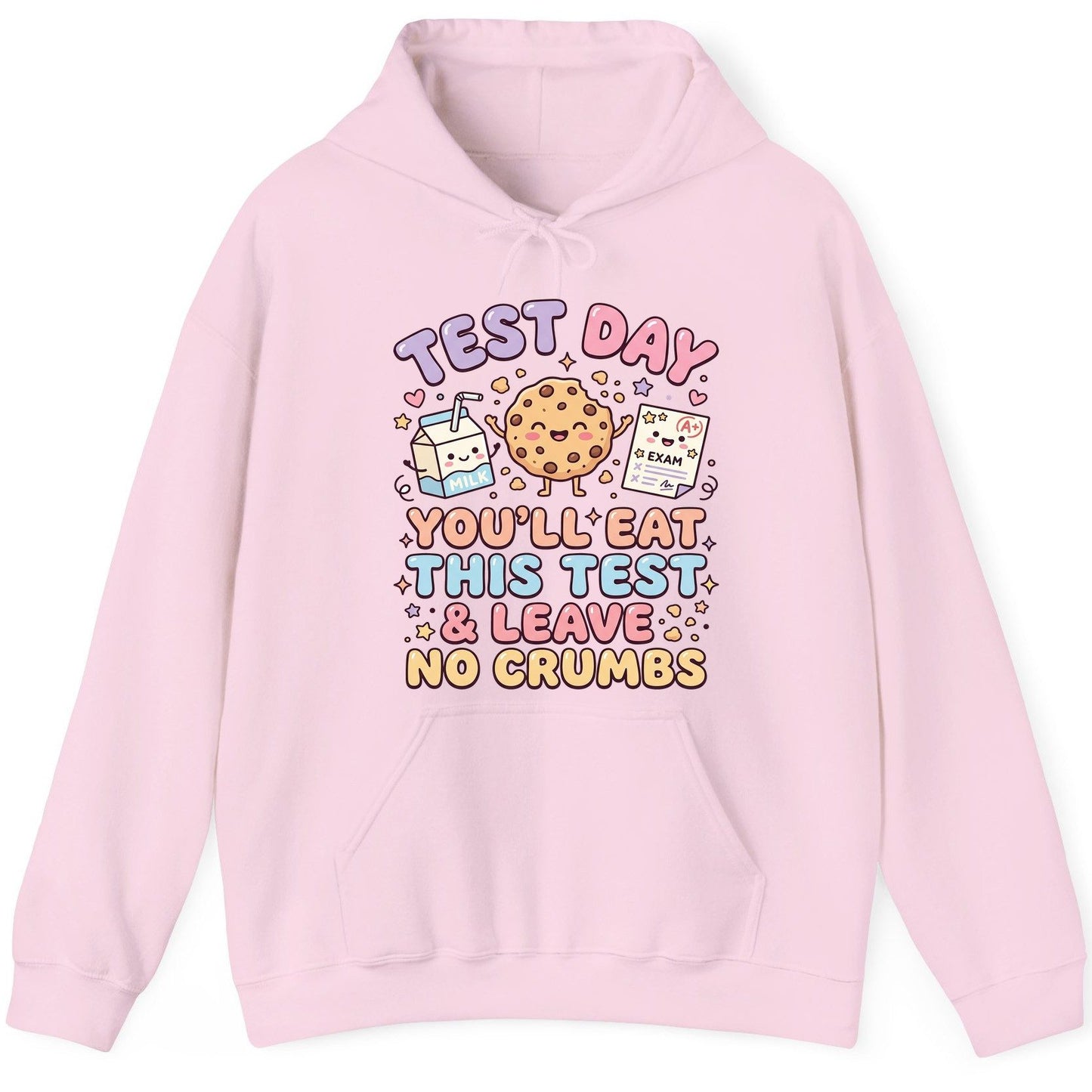 Test Day You'll Eat This Test & Leave No Crumbs Student Testing Hoodie - product mockup - Light Pink