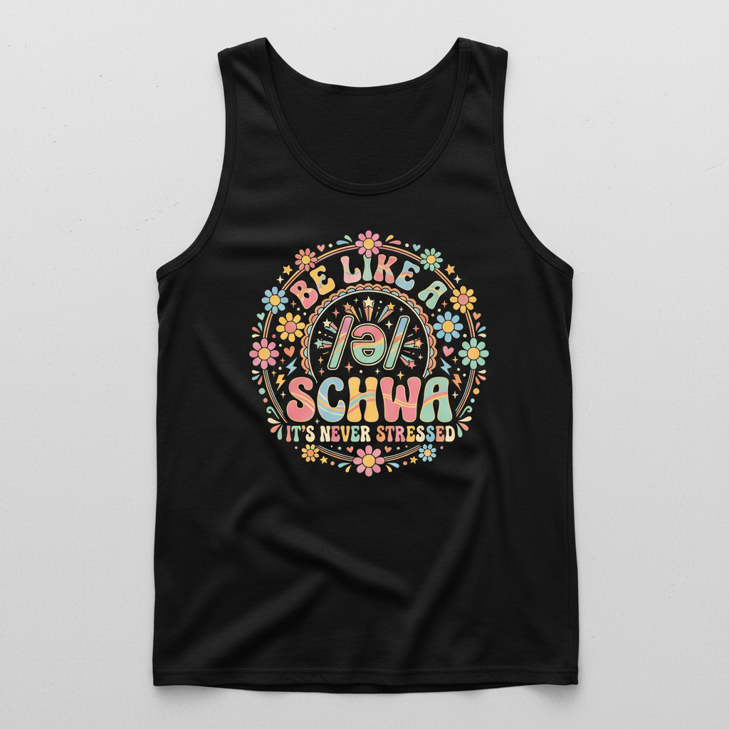 Retro Groovy Schwa Linguistics Pun Design Tank Top - Black