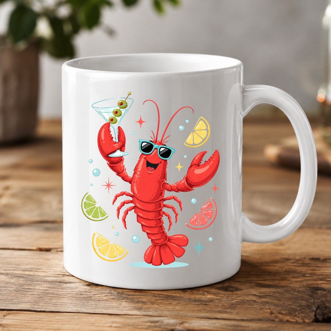 Cartoon Lobster Party lobster White Mug White product mockup