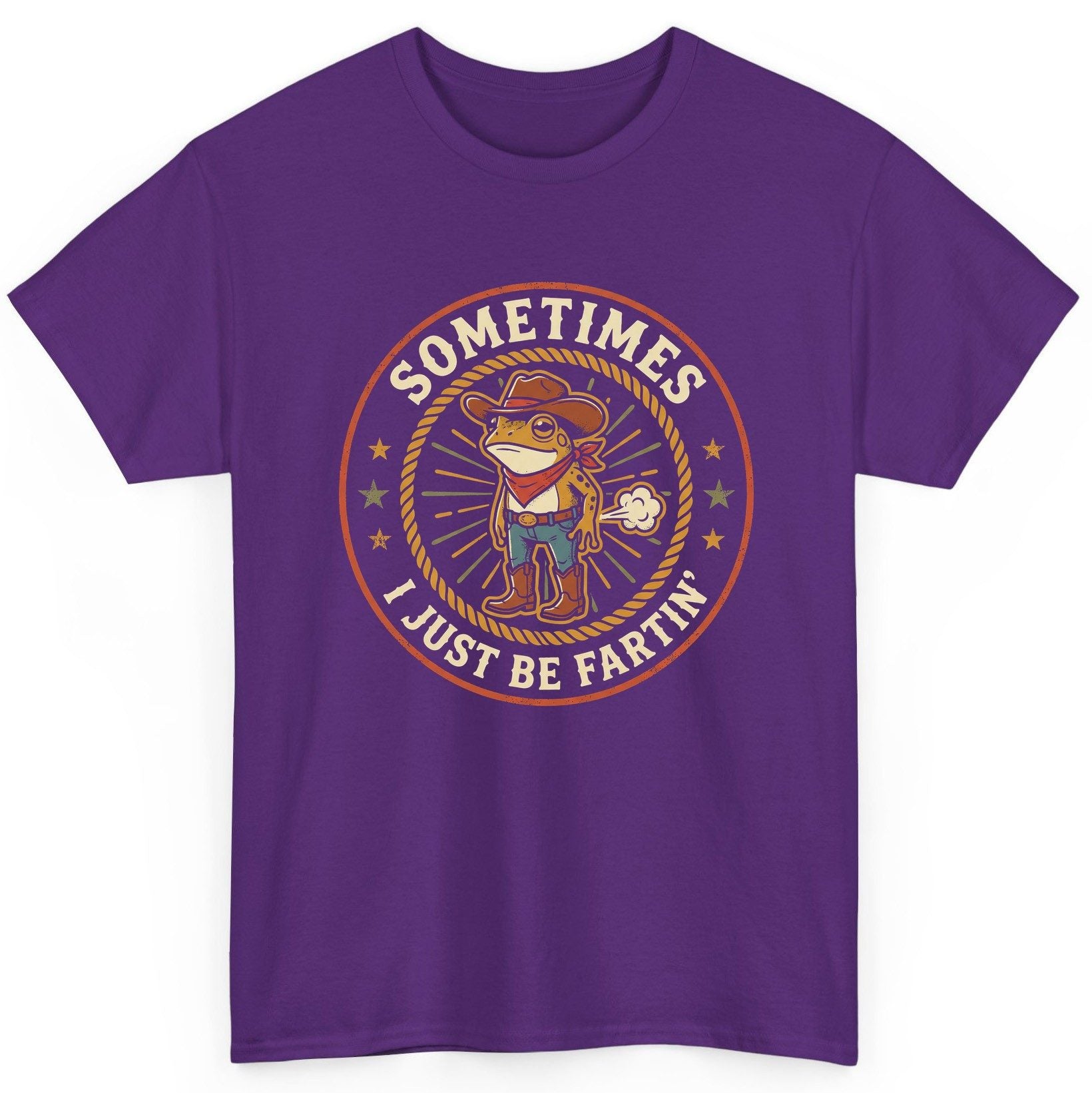Sometimes I Just Be Fartin' cowboy frog T-Shirt Purple product mockup