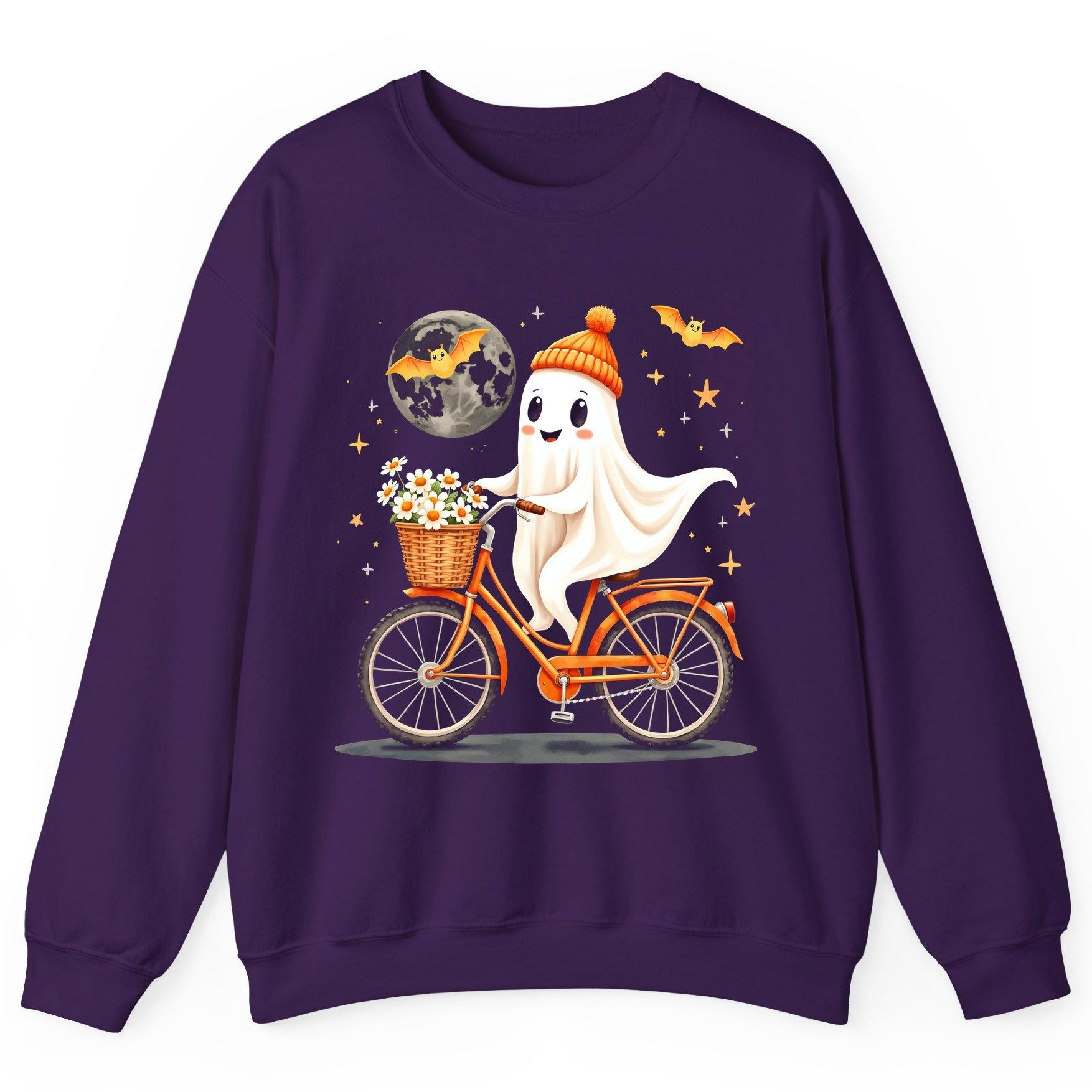 Cute Ghost on Bicycle cute ghost Sweatshirt Purple product mockup