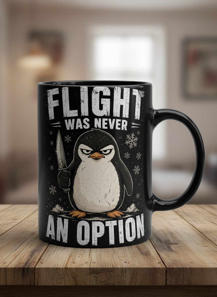 Flight Was Never an Option Funny Penguin Black Mug - product mockup - Black