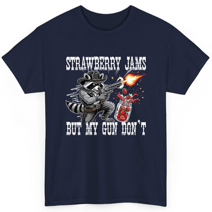 Strawberry Jams but My Gun Don't raccoon T-Shirt Navy product mockup