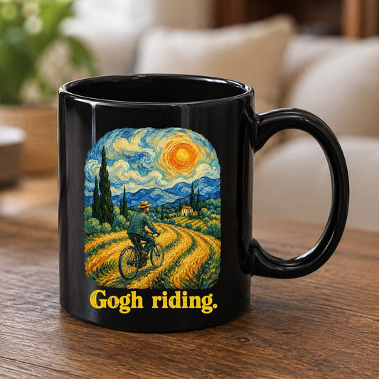 Gogh Riding van gogh parody Black Mug Black product mockup