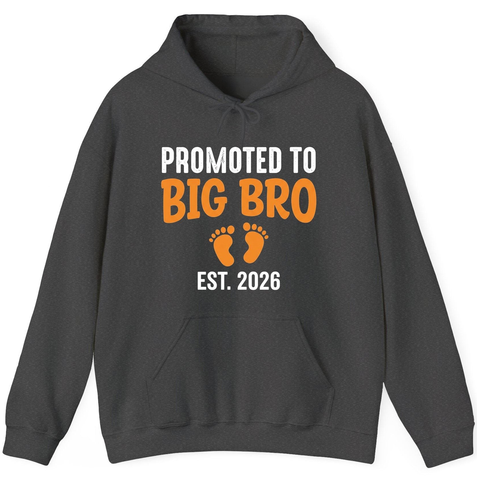 Promoted TO BIG BRO EST 2026 Pregnancy Announcement Hoodie - product mockup - Dark Heather