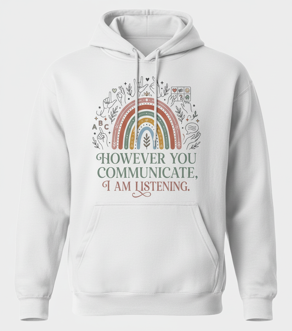 However You Communicate I Am Listening Inclusive Design Hoodie - White