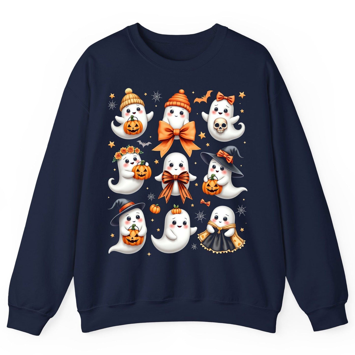 Cute Kawaii Ghosts Collection cute Halloween ghosts Sweatshirt Navy product mockup