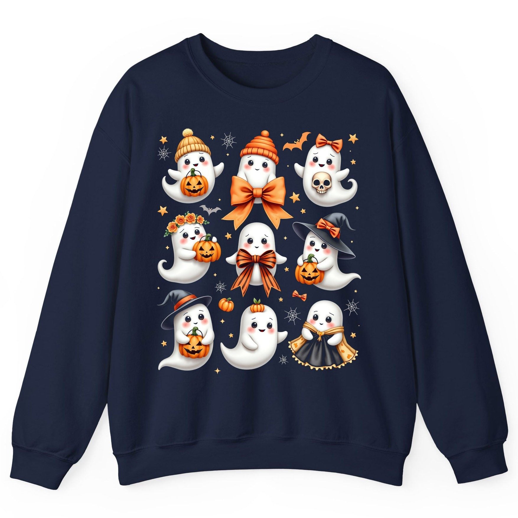 Cute Kawaii Ghosts Collection cute Halloween ghosts Sweatshirt Navy product mockup