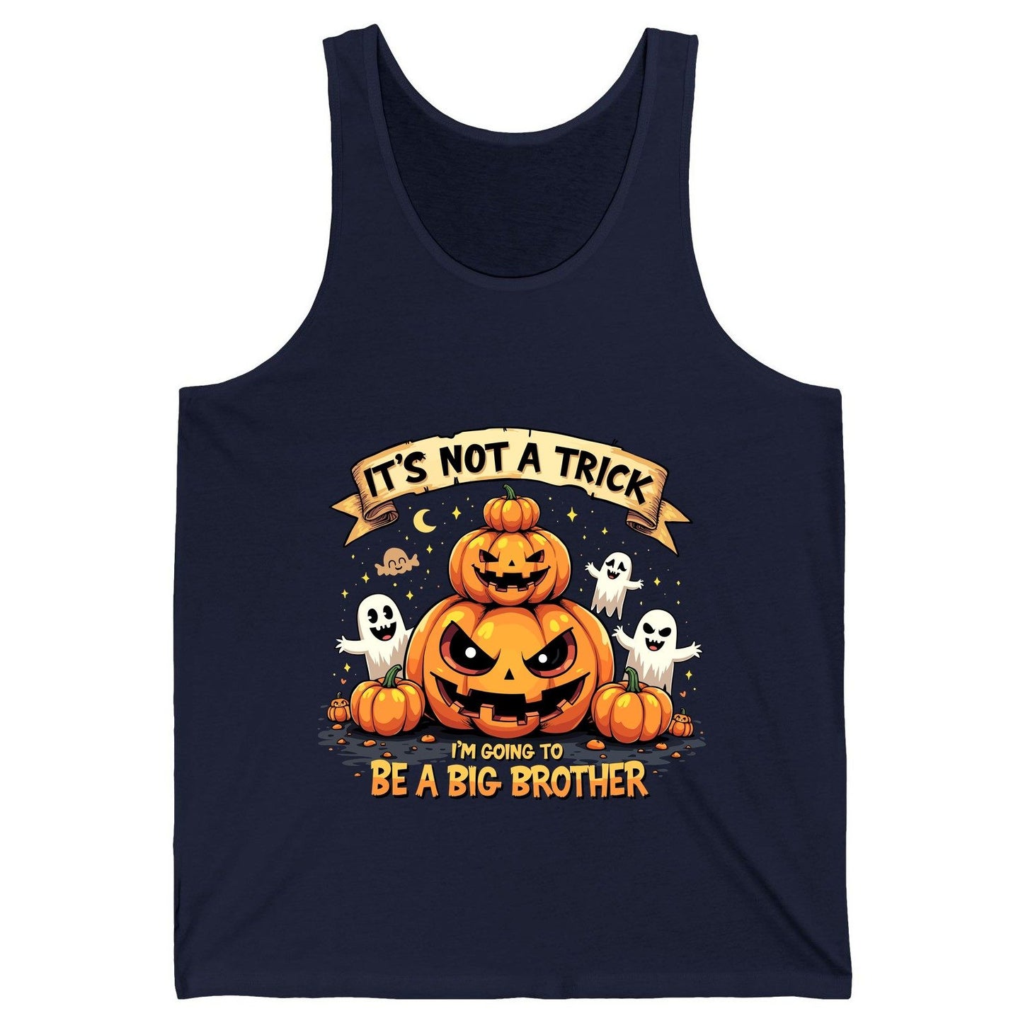 It's Not a Trick I'm Going to Be a Big Brother Halloween pregnancy announcement Tank Top Navy product mockup