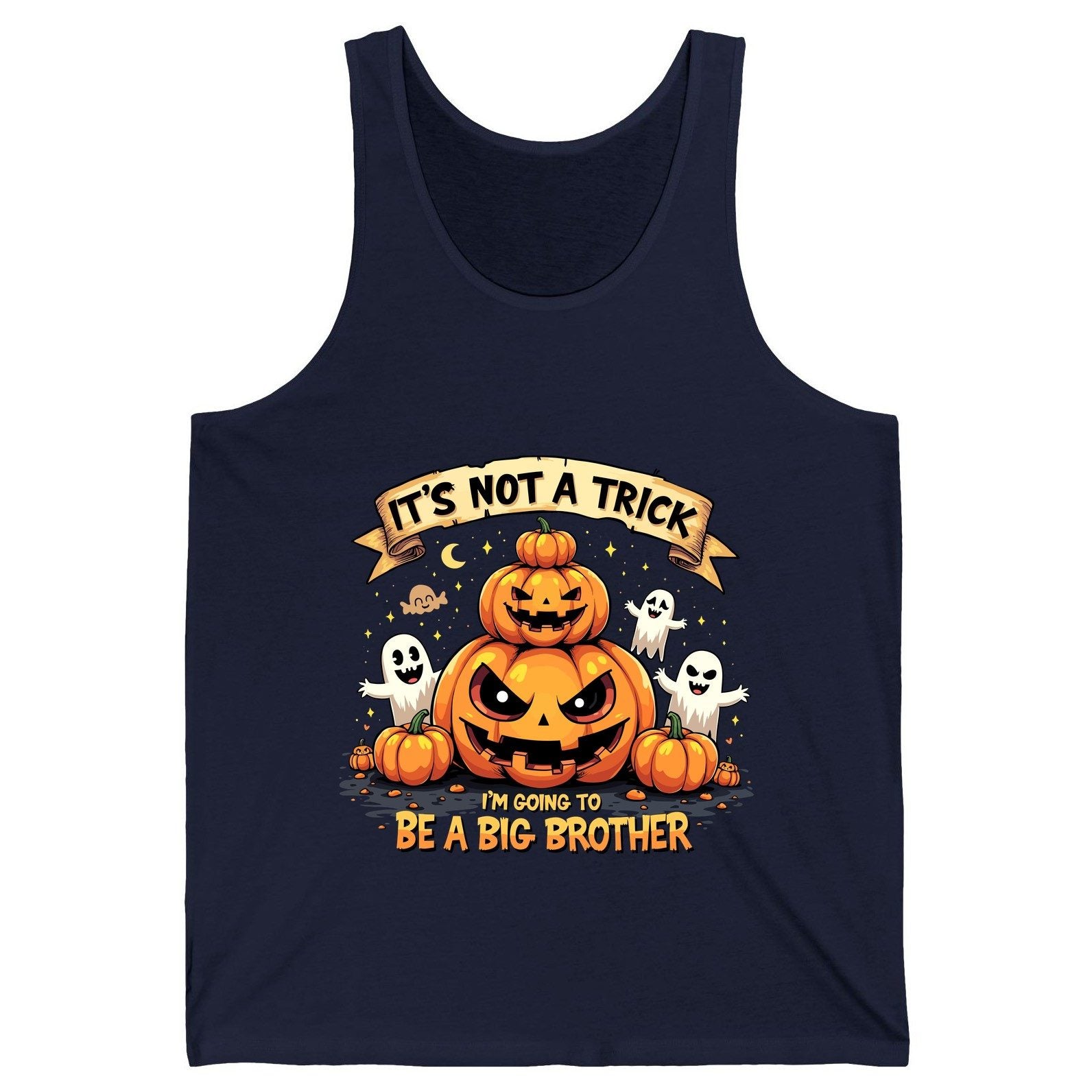It's Not a Trick I'm Going to Be a Big Brother Halloween pregnancy announcement Tank Top Navy product mockup