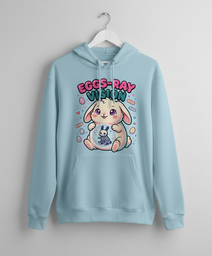 Eggs-Ray Vision Kawaii Easter Bunny Skeleton Hoodie - Light Blue