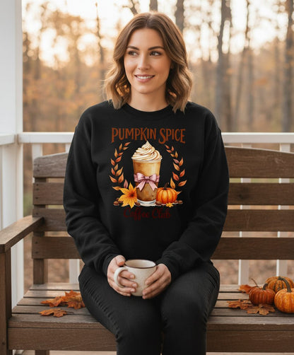 Pumpkin Spice Coffee Club pumpkin spice latte Sweatshirt Black lifestyle mockup