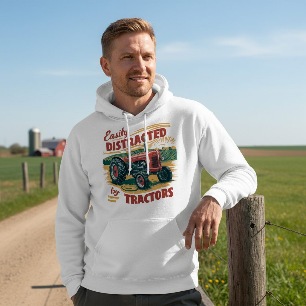 Easily Distracted by Tractors vintage tractor Hoodie White lifestyle mockup