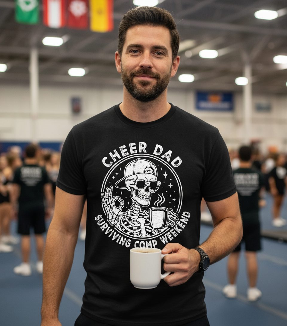 Cheer Dad Surviving Comp Weekend cheer dad T-Shirt Black lifestyle mockup