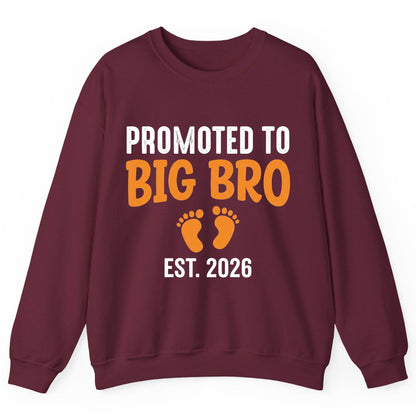 Promoted TO BIG BRO EST 2026 Pregnancy Announcement Sweatshirt - product mockup - Maroon