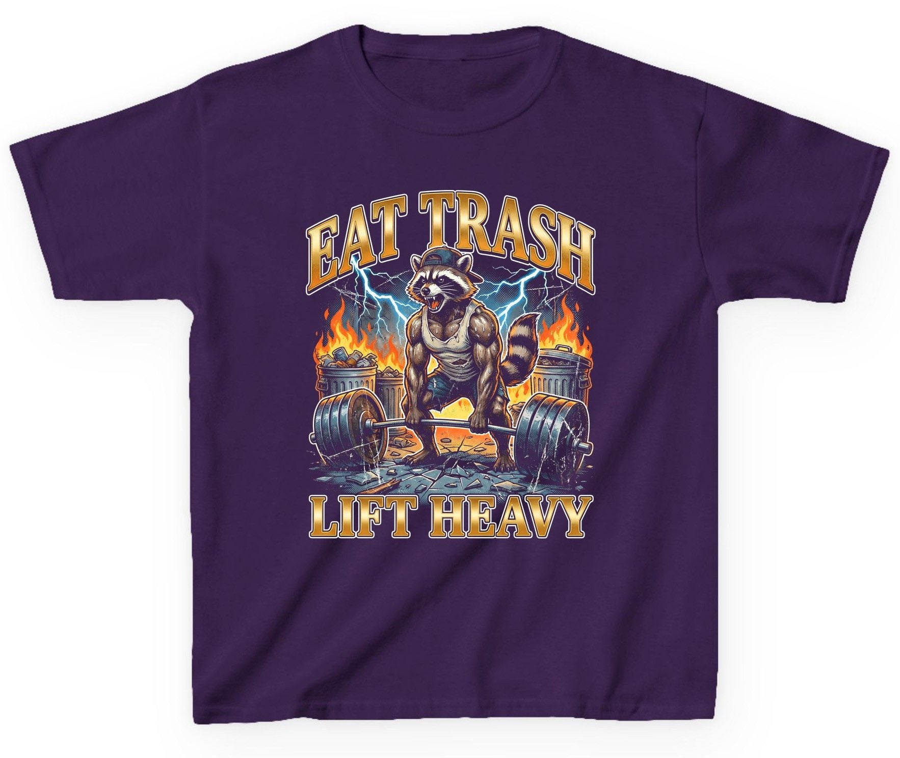 Eat Trash Lift Heavy raccoon Youth T-Shirt Purple product mockup
