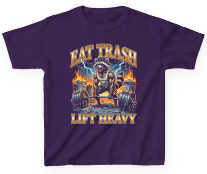 Eat Trash Lift Heavy raccoon Youth T-Shirt Purple product mockup