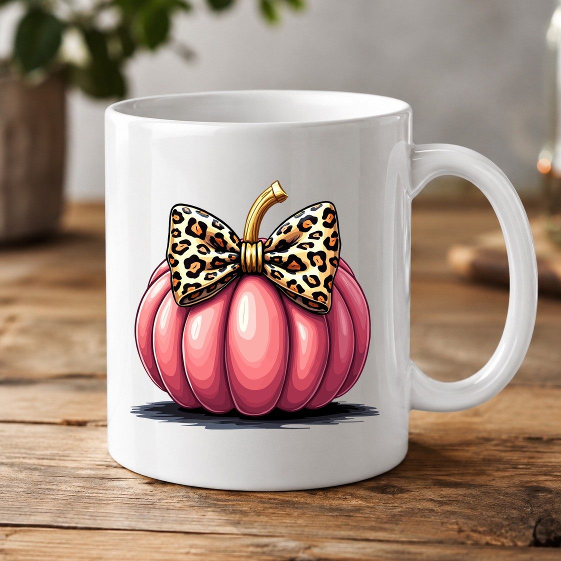 Pink Leopard Pumpkin pink pumpkin White Mug White product mockup