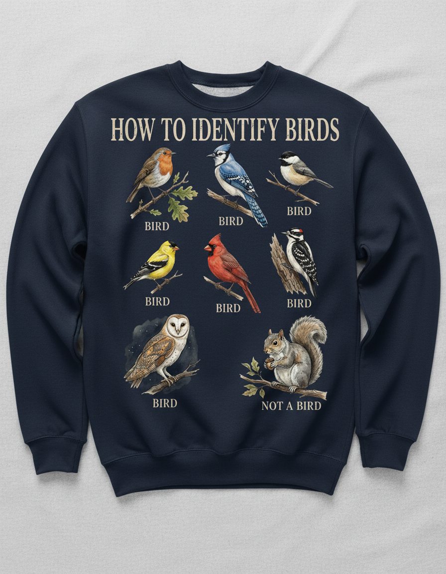 How to Identify Birds Funny Birdwatching Sweatshirt - product mockup - Navy