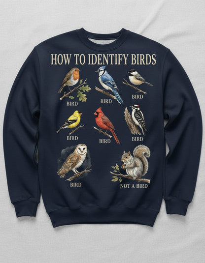 How to Identify Birds Funny Birdwatching Sweatshirt - product mockup - Navy