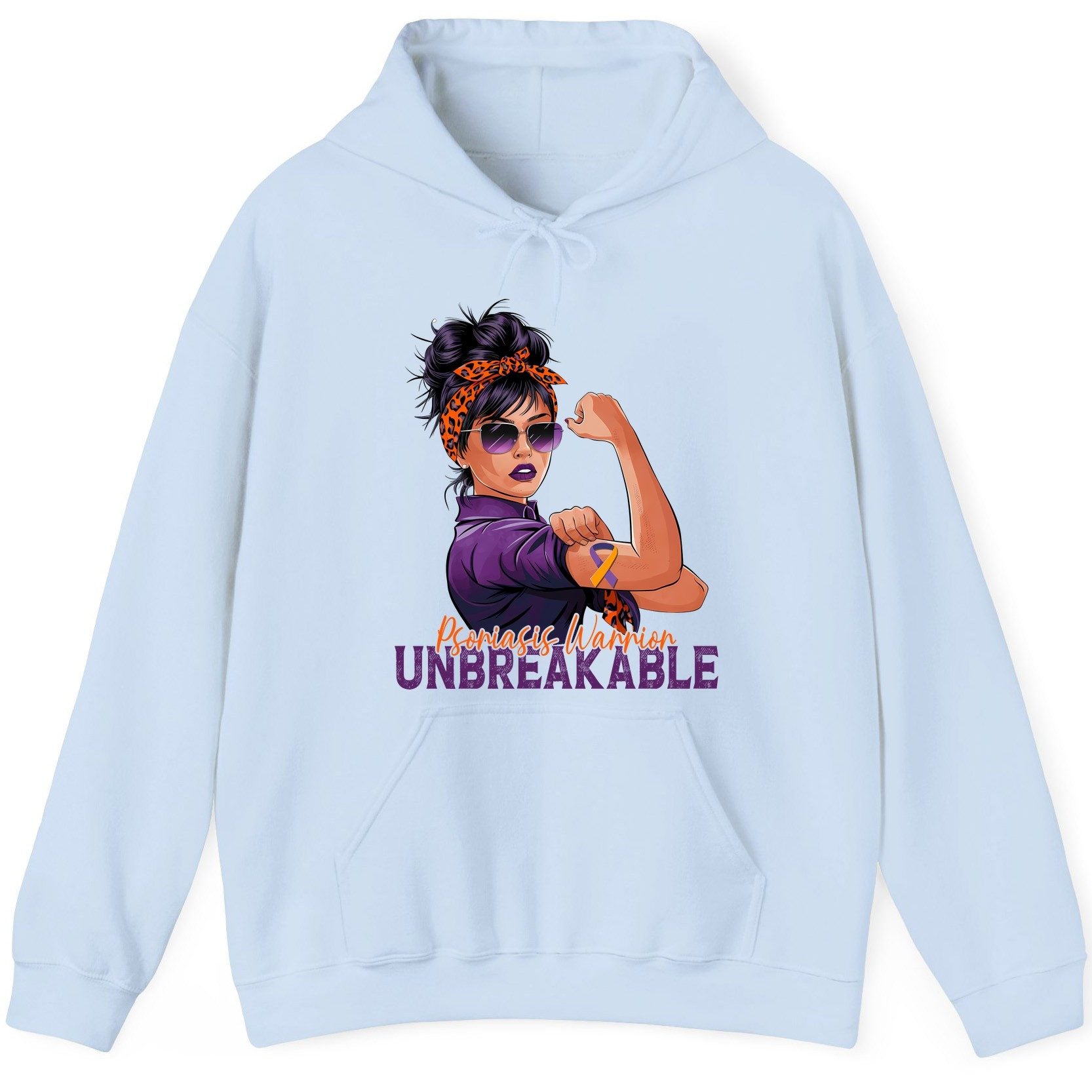 Psoriasis Warrior Unbreakable psoriasis awareness Hoodie Light Blue product mockup